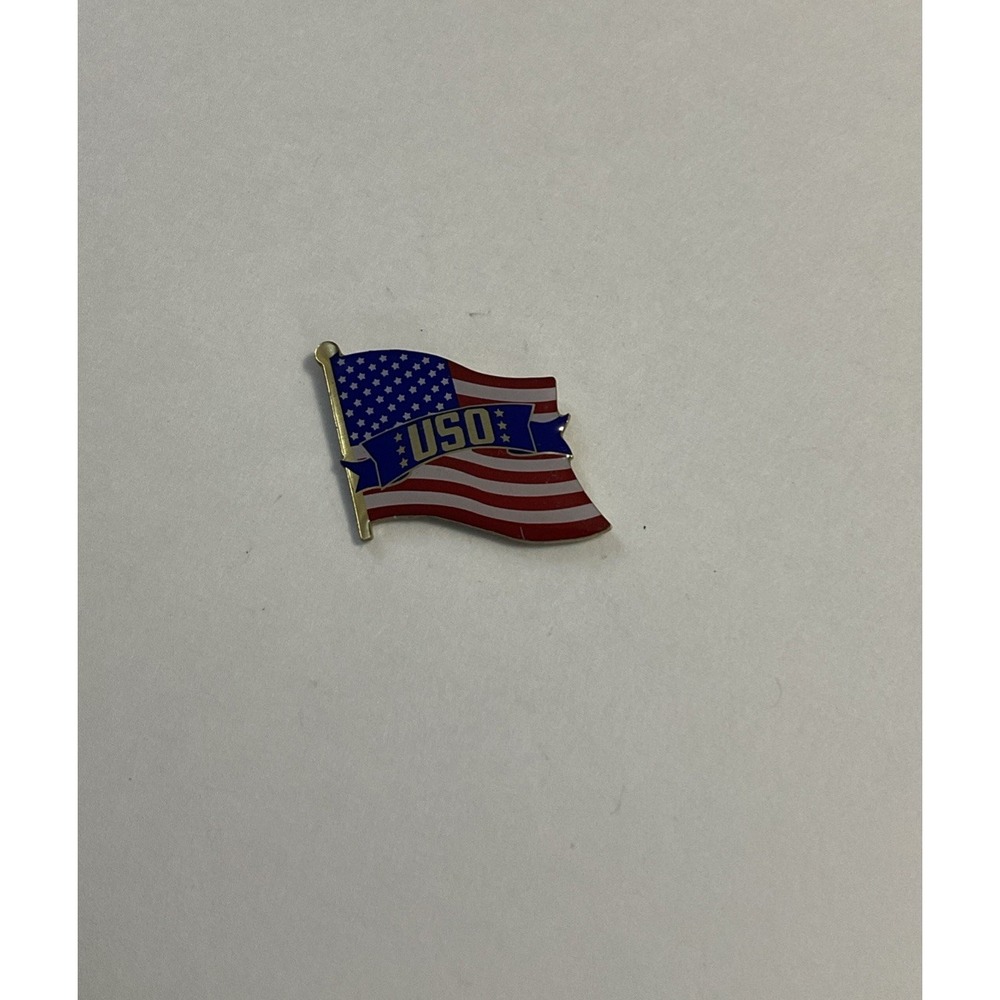 USO Pin American Flag Patriotic Lapel Pin Hat Pinback Brooch